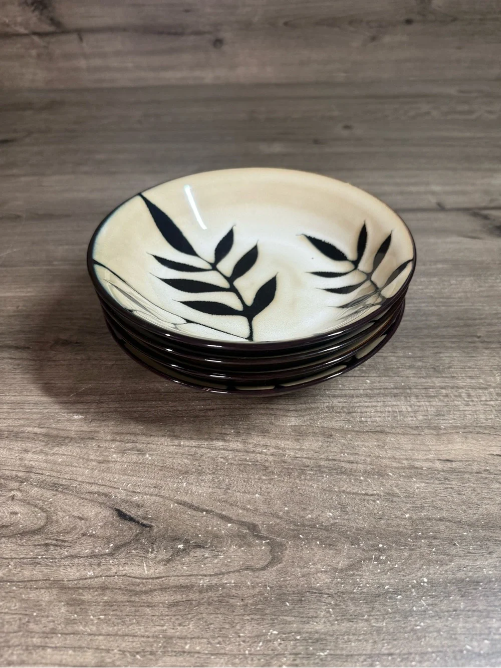 Gibson Elite Midnight Palm Leaves 7.5” Cereal Soup Bowls Brown Cream Set of 4